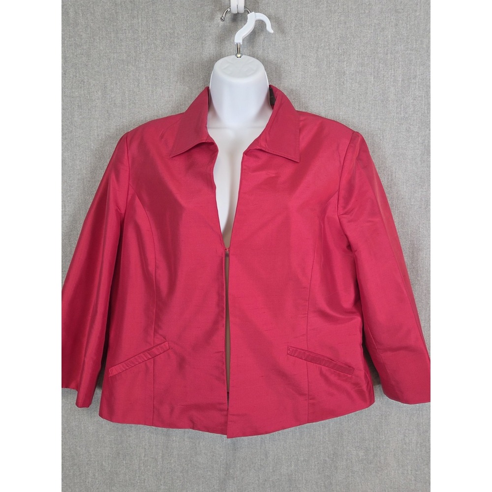 Kate Hill Silk Shantung Jacket Fuchsia Womens 12 Cropped Classy Old Money Preppy